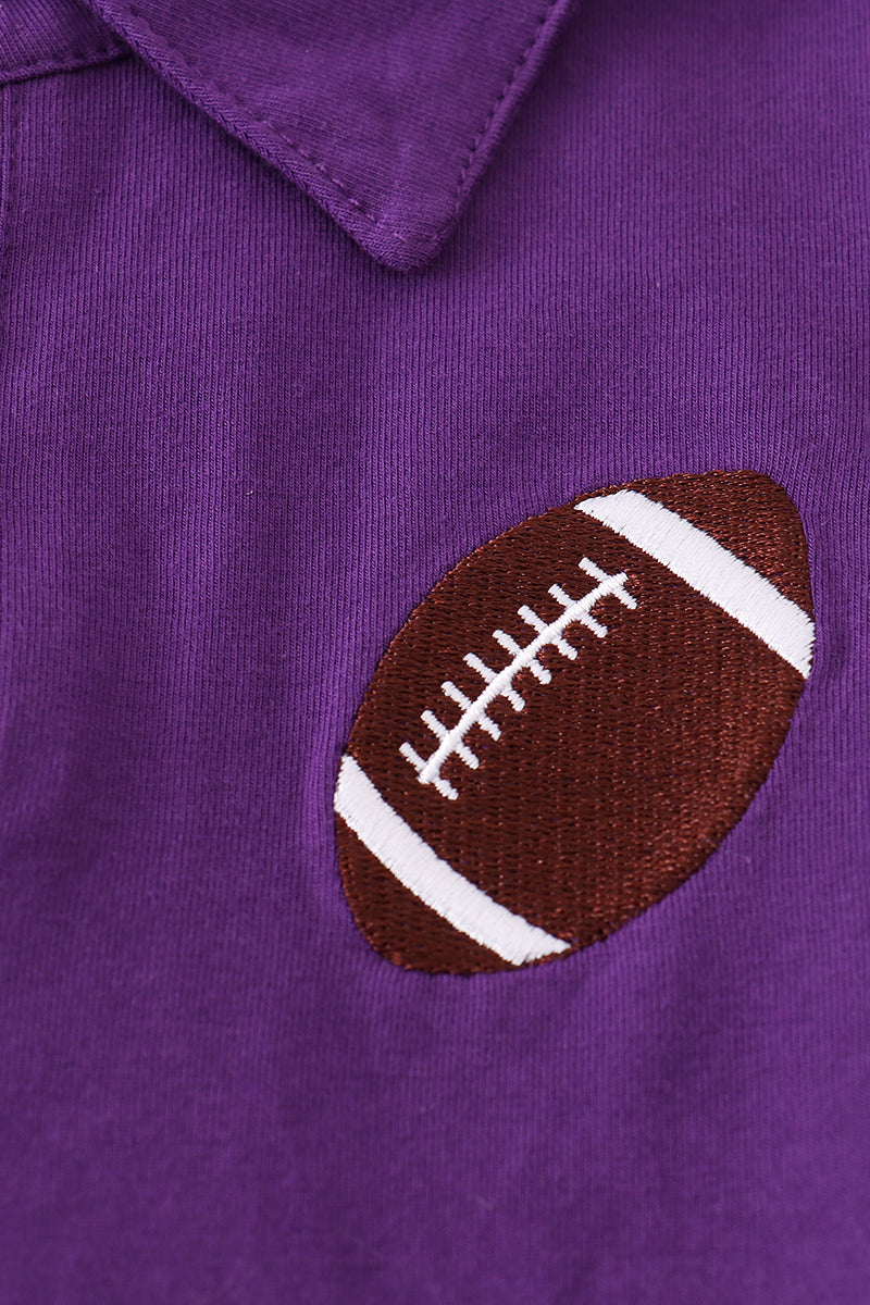 Purple Football Embroidery Button Down Shirt