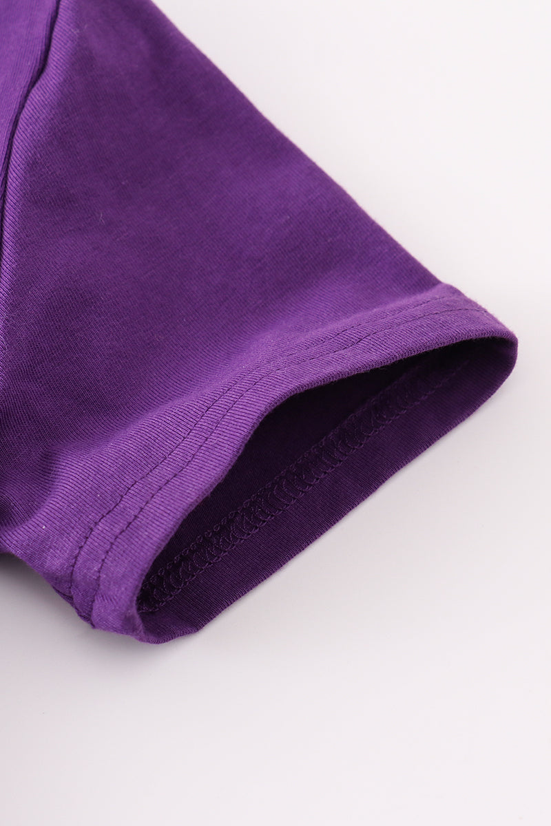 Purple Football Embroidery Button Down Shirt