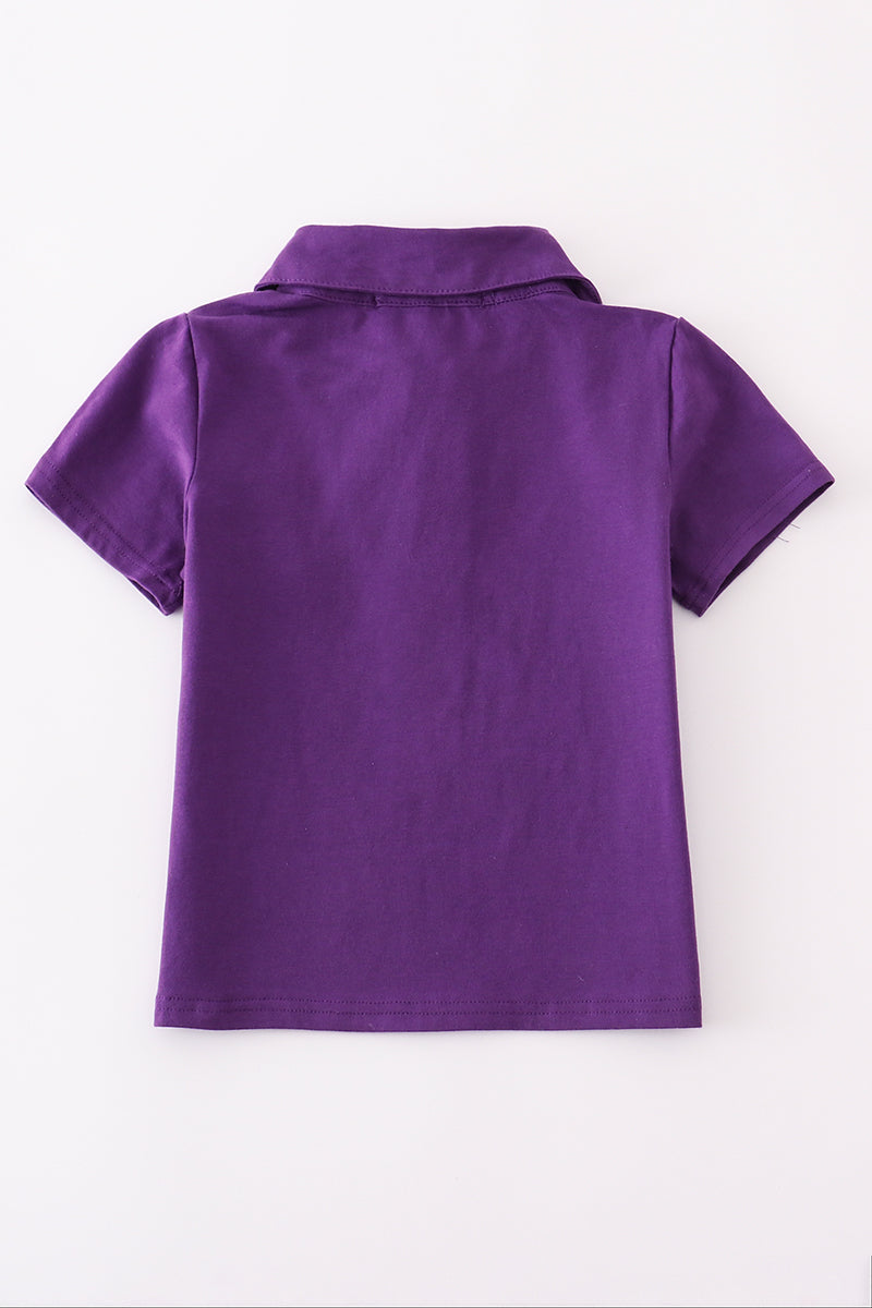 Purple Football Embroidery Button Down Shirt