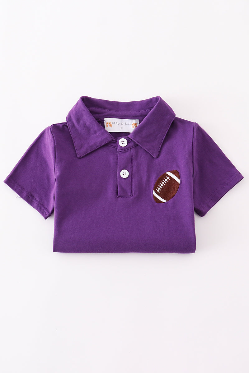Purple Football Embroidery Button Down Shirt