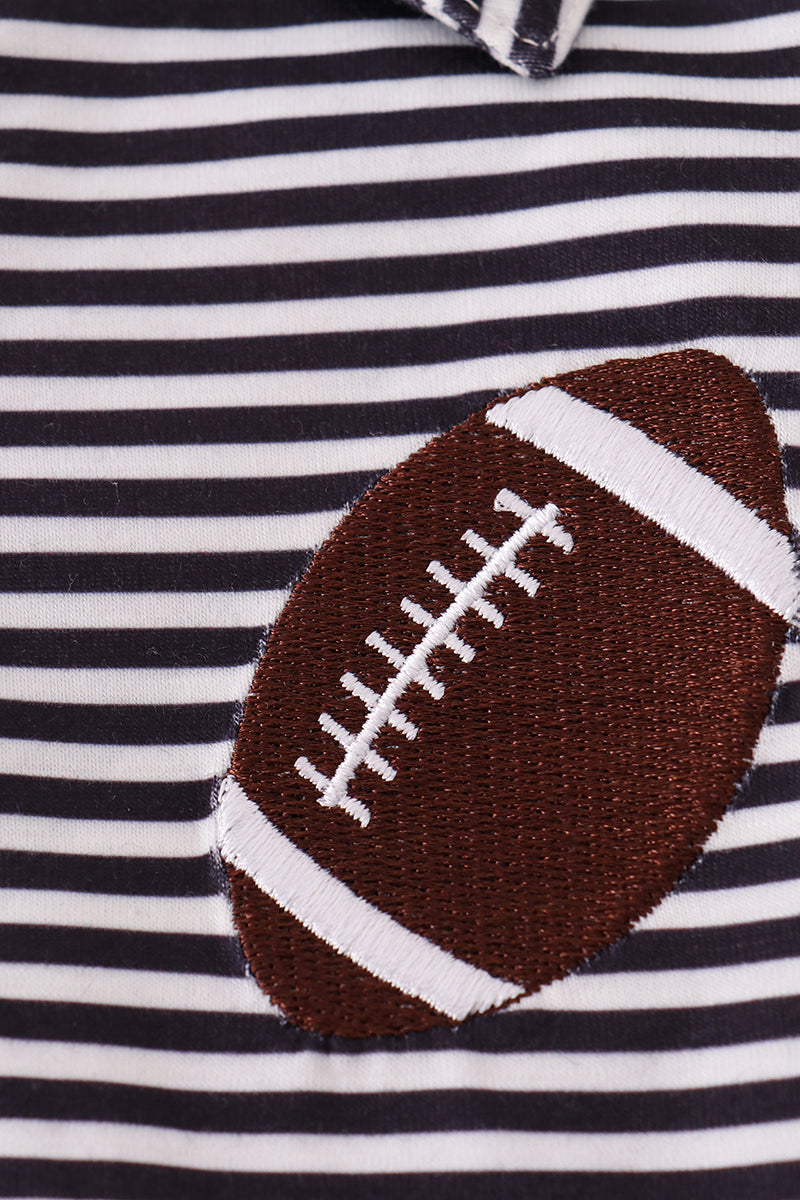 Navy Stripe Football Embroidery Button Down Shirt