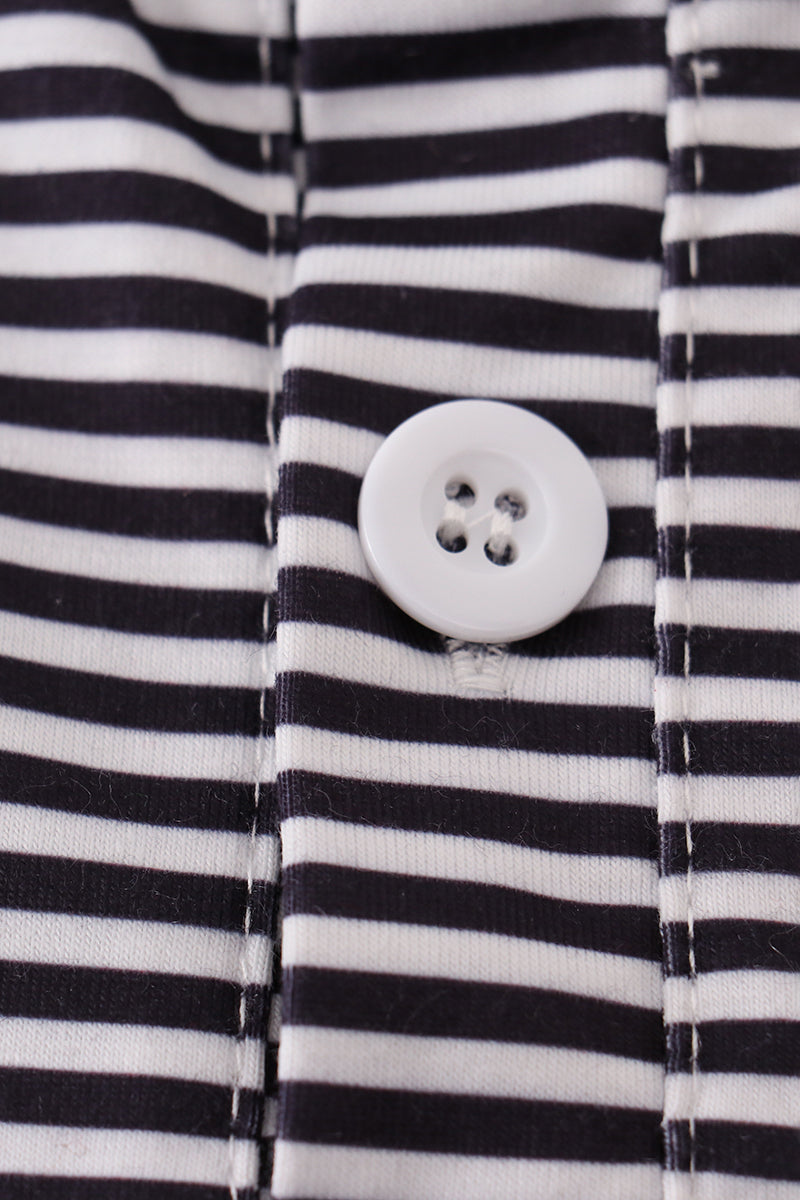 Navy Stripe Football Embroidery Button Down Shirt