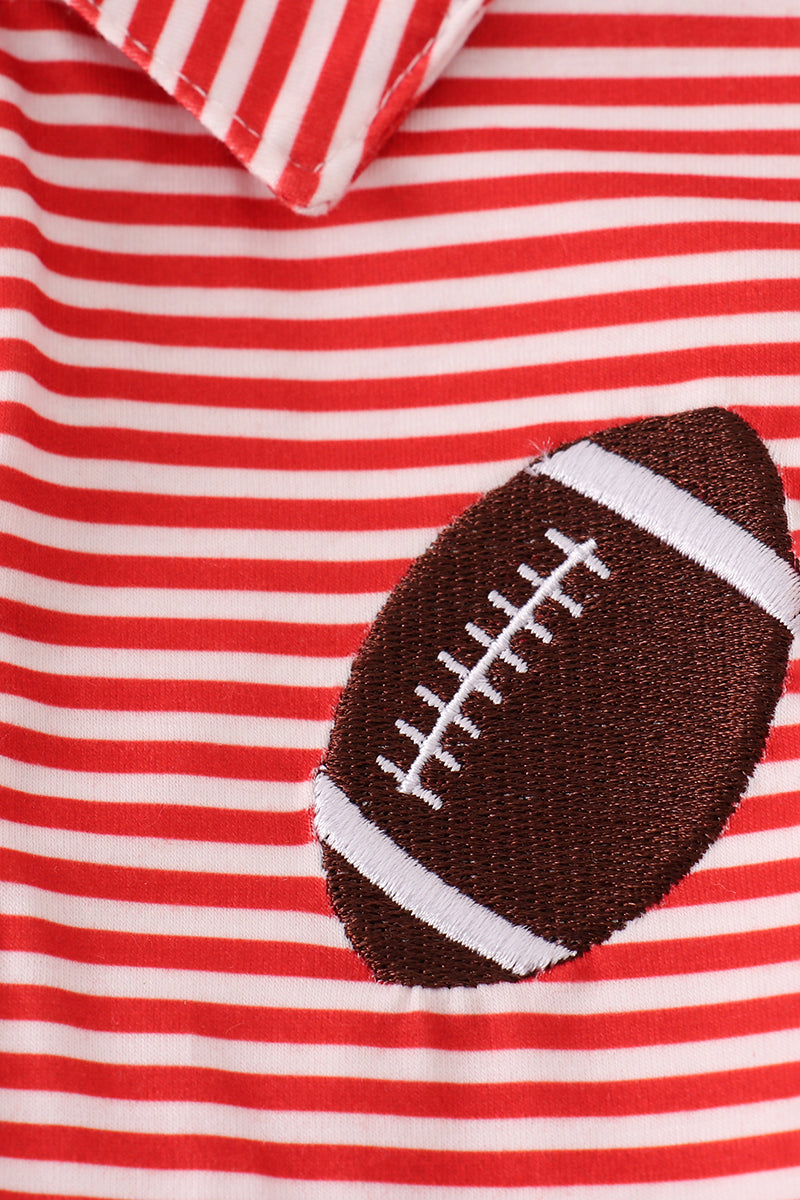 Red Stripe Football Embroidery Button Down Shirt