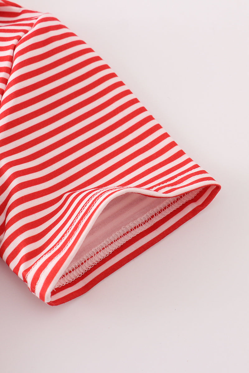 Red Stripe Football Embroidery Button Down Shirt