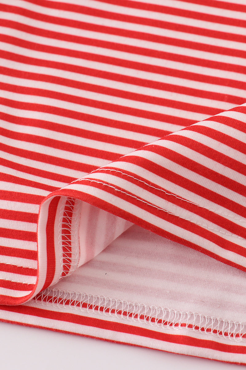 Red Stripe Football Embroidery Button Down Shirt