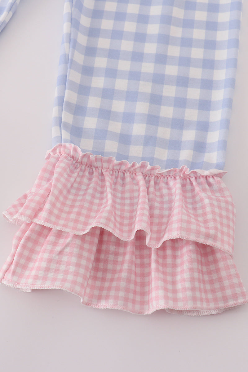 Pink Floral Pumpkin Embroidery Ruffle Pants Set