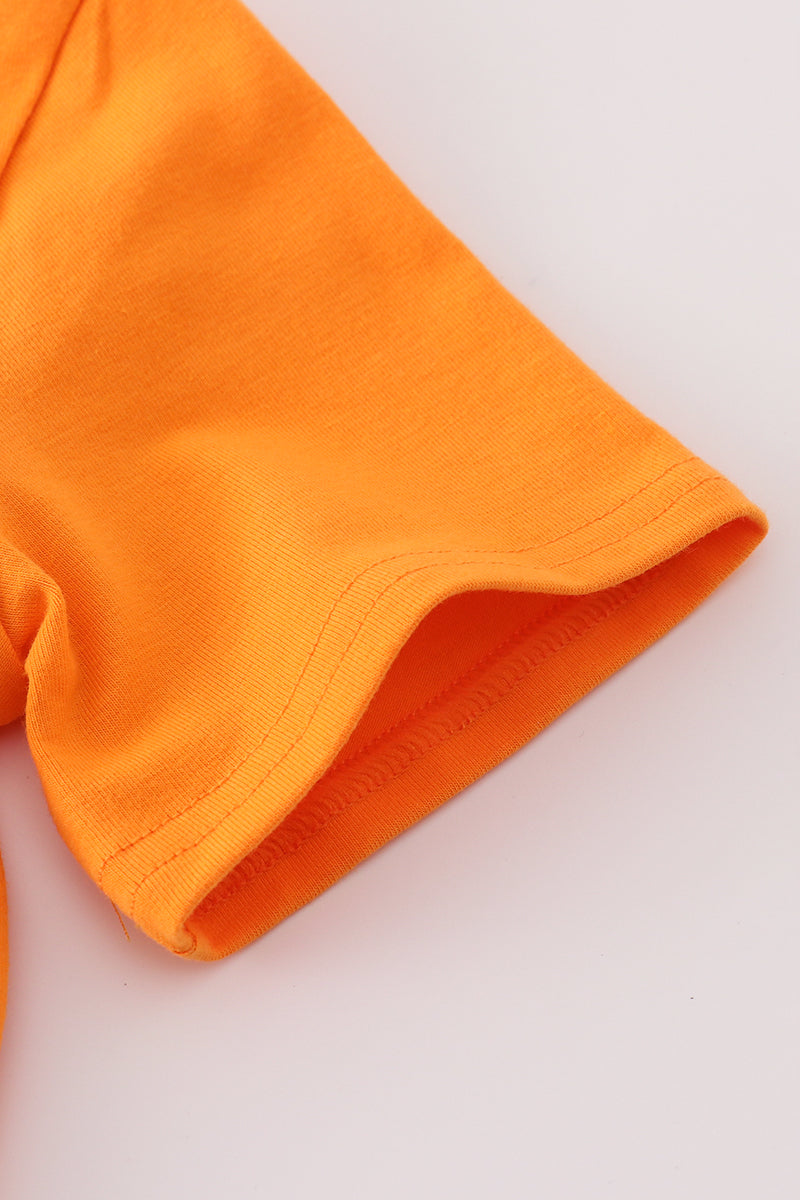 Orange Halloween Pumpkin Ghost Embroidery Top