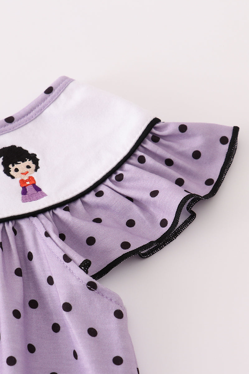 Purple Halloween Dot Witch Embroidery Dress