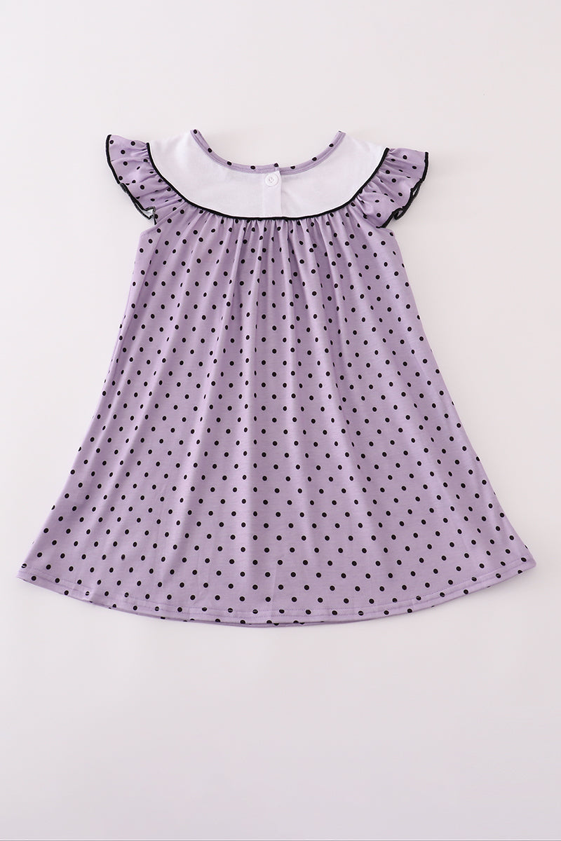 Purple Halloween Dot Witch Embroidery Dress