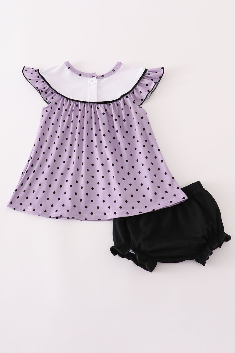 Purple Halloween Dot Witch Embroidery Bloomer Set