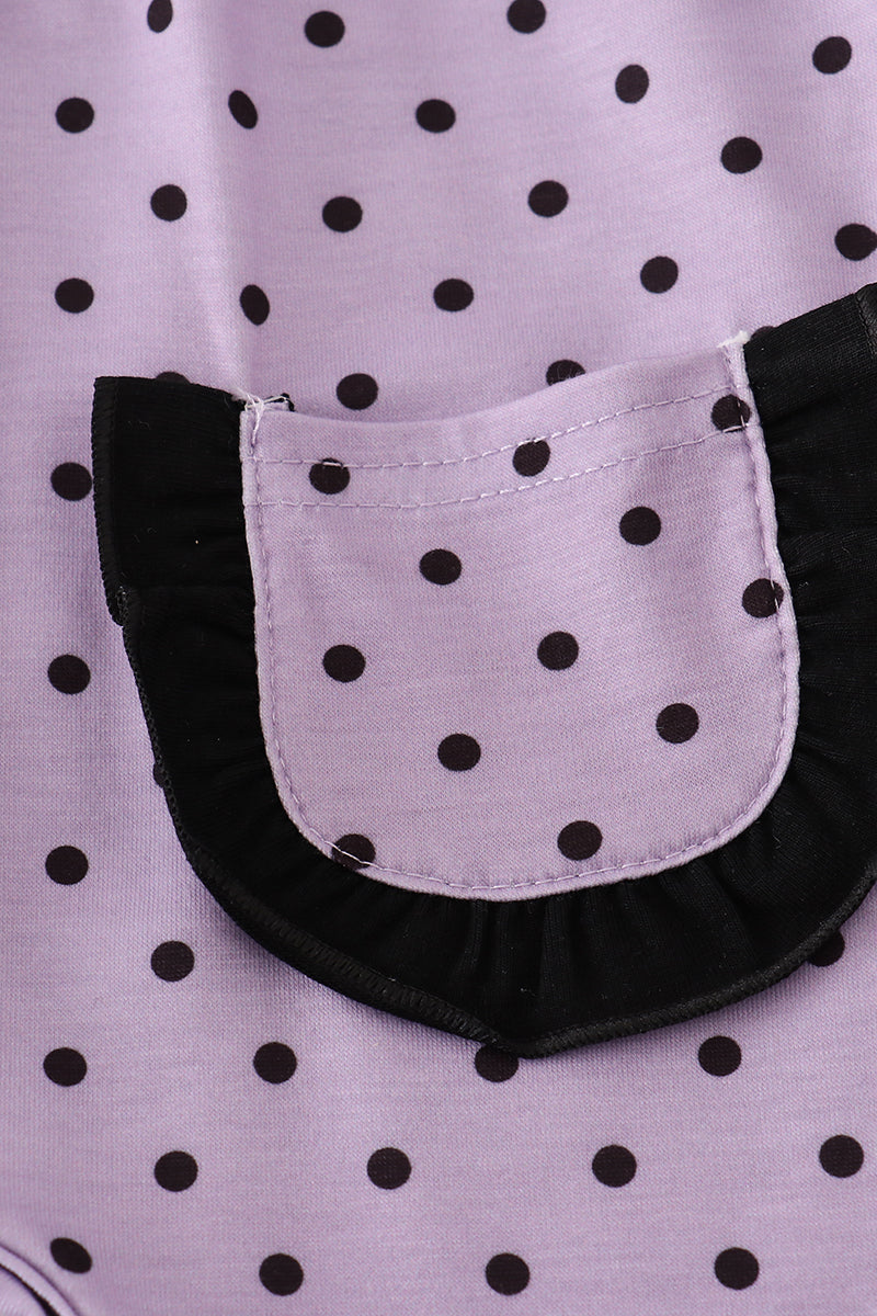 Purple Halloween Dot Witch Embroidery Romper