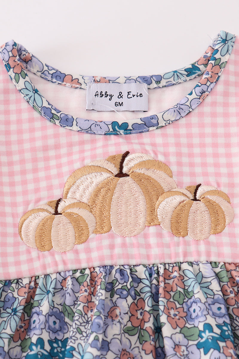 Blue Floral Pumpkin Embroidery Ruffle Bloomer Set