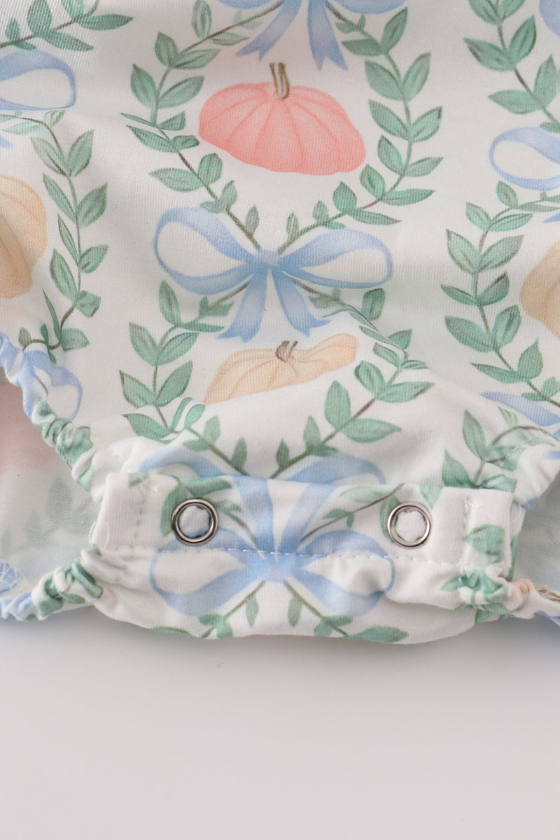 Green Bow Print Embroidery Ruffle Bubble