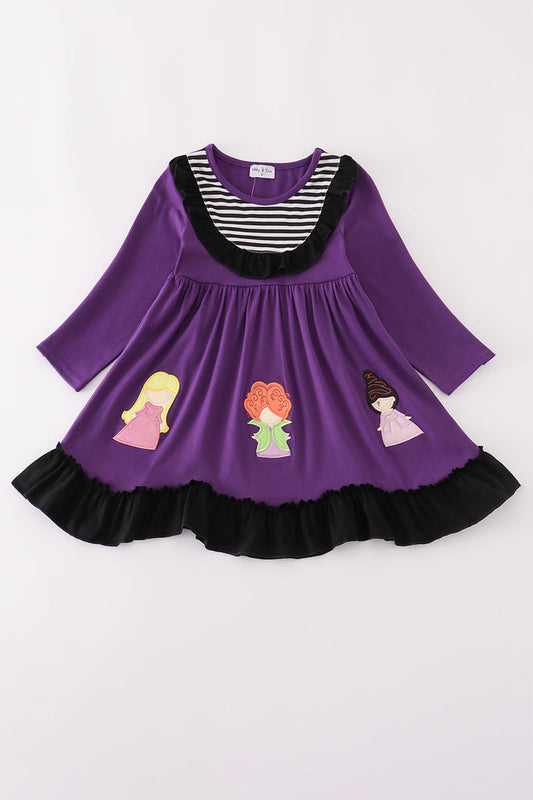 Purple Halloween Witch Applique Dress