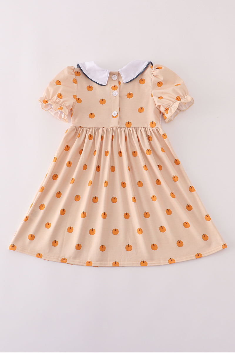Khaki Embroidery Smocked Dress