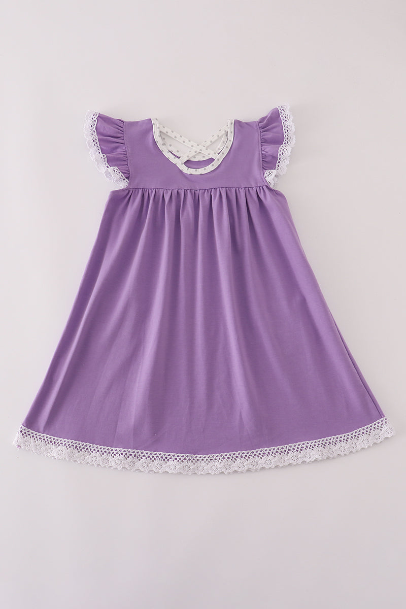 Purple Spider Embroidery Ruffle Dress