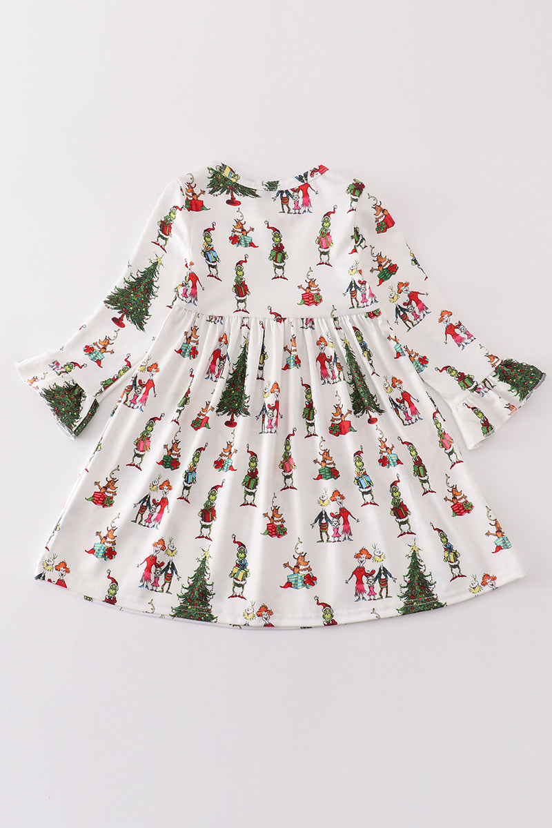 White Grinch Print Dress