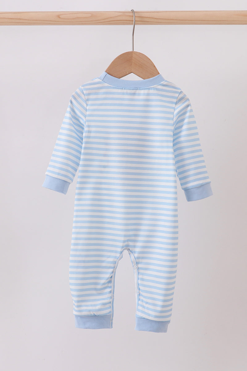 Blue Stripe Reindeer Applique Romper