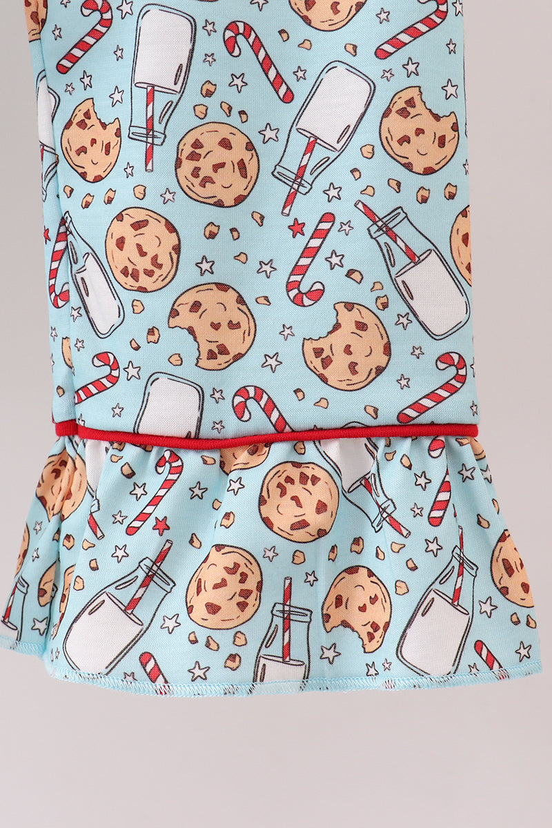 Santa Claus Cookie Print Ruffle Pajamas Set