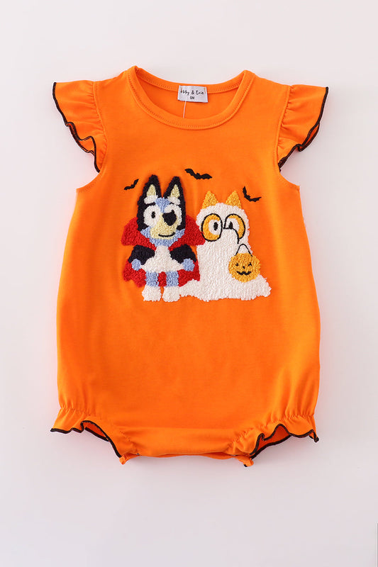 Orange Halloween Bluey French Knot Ruffle Bubble