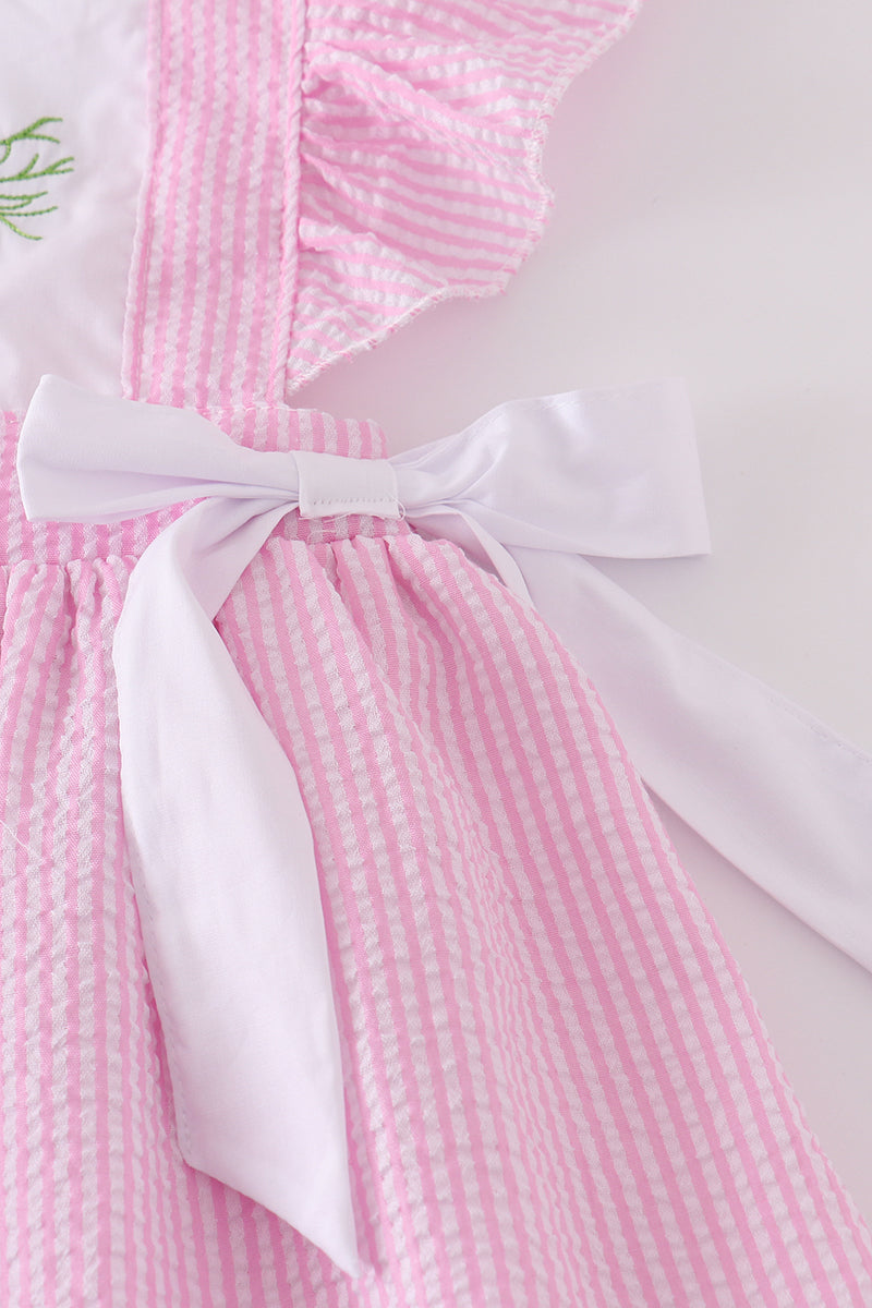 Pink Seersucker Cross Floral Embroidery Set