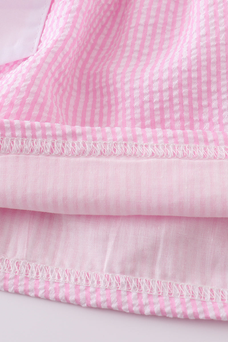 Pink Seersucker Cross Floral Embroidery Set