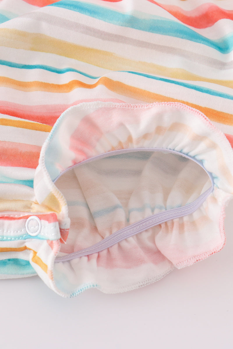 Rainbow Stripe Marine Creature Embroidery Smocked Bubble