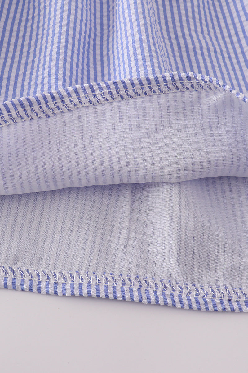 Blue Stripe Seersucker Smocked Mom&Me Dress