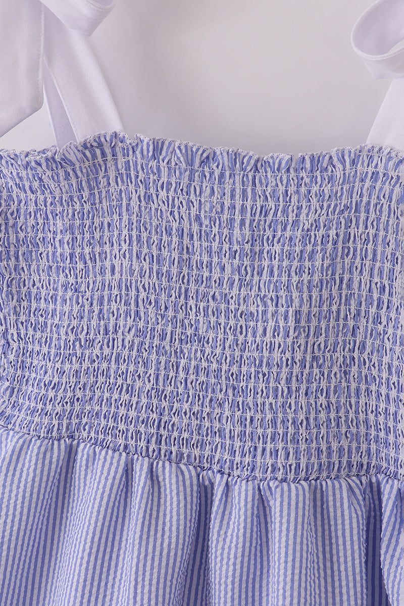 Blue Stripe Seersucker Smocked Mom&Me Dress