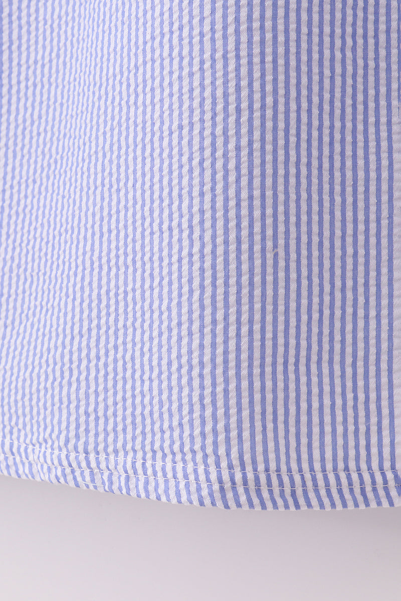 Blue Stripe Seersucker Smocked Mom&Me Dress