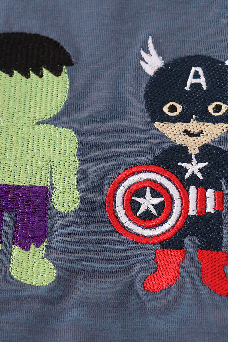 Navy Character Embroidery Top
