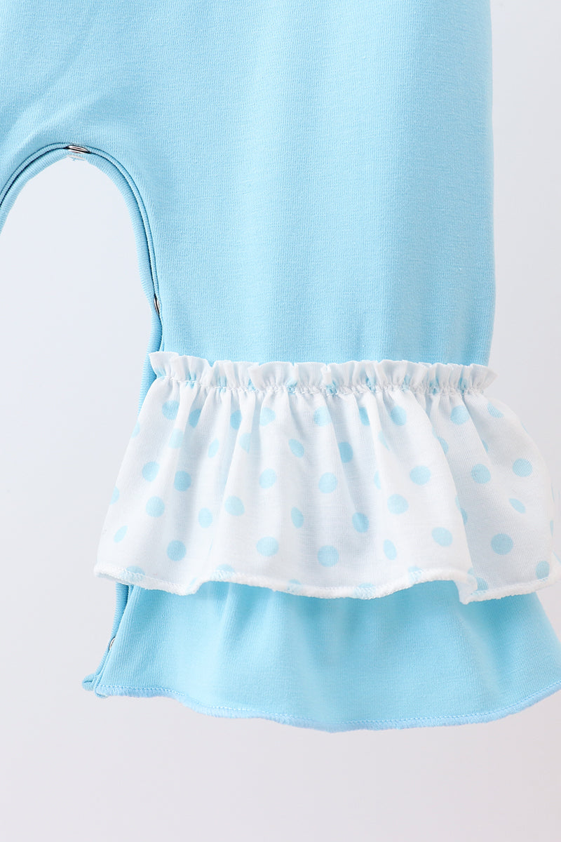 Blue Nativity Embroidery Ruffle Romper