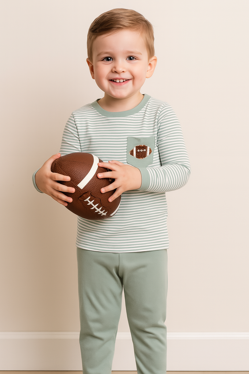 Sage Stripe Football French Knot Pants Set