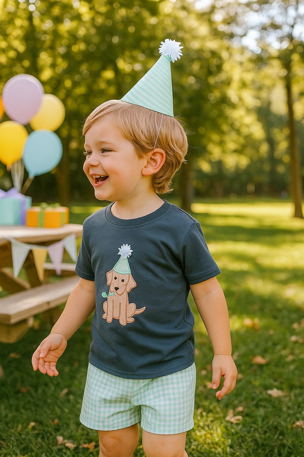 Navy Puppy Birthday Applique Boy Set
