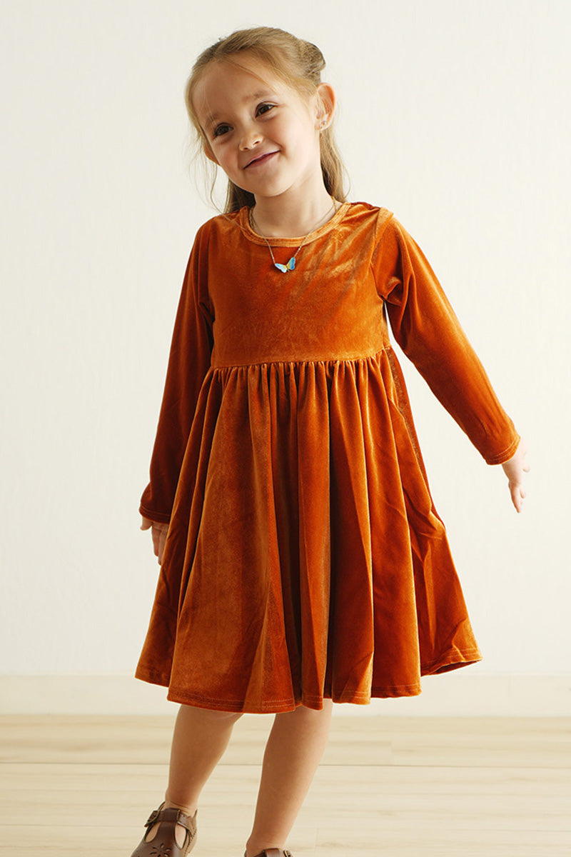 Premium Gold Velvet Twirl Dress