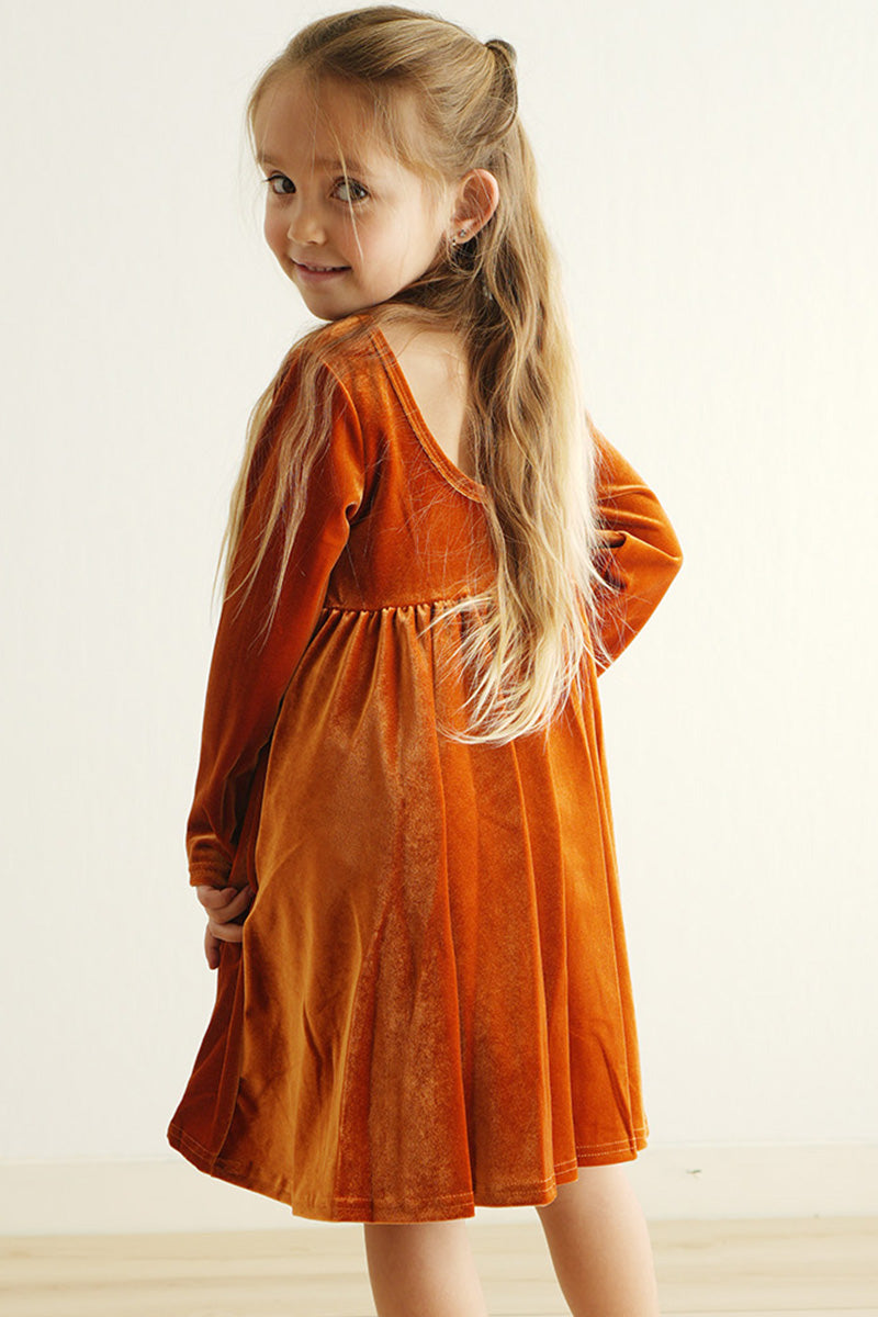 Premium Gold Velvet Twirl Dress