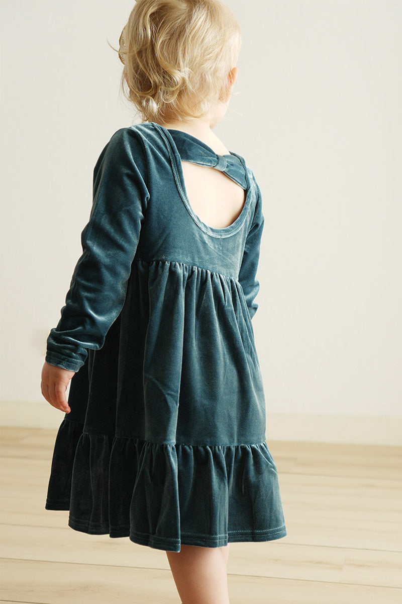 Premium Lake Velvet Tiered Ruffle Dress
