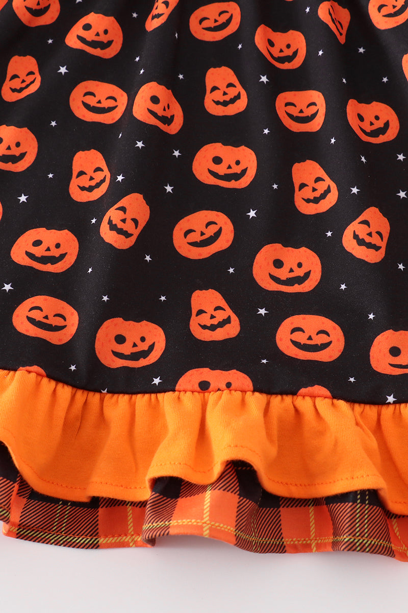 Premium Orange Halloween Pumpkin Ruffle Dress
