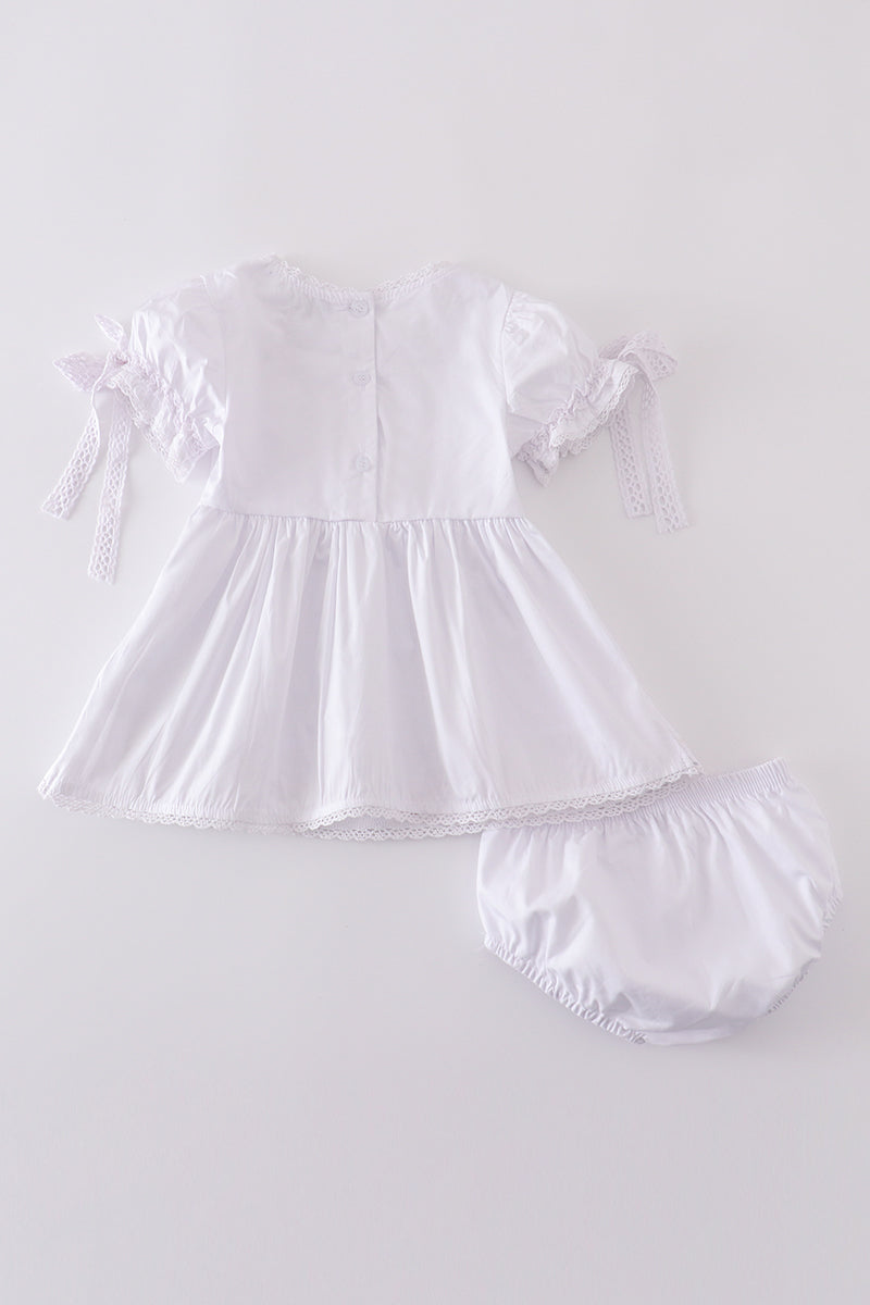 Premium White Floral Embroidery Bloomer Set