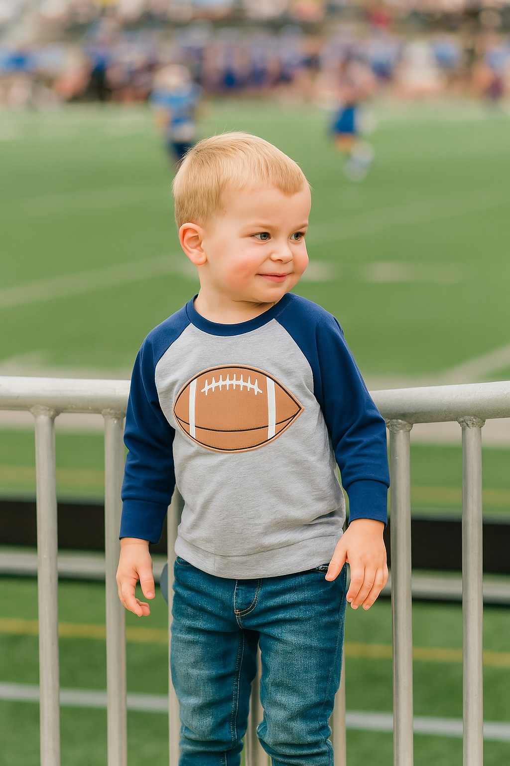 Blue Raglan Embroidered Football Shirt