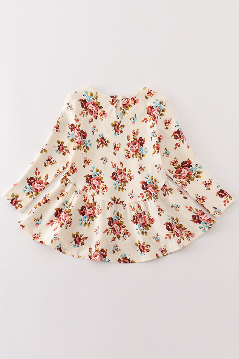 Platinum Rust Floral Print Ruffle Tunic