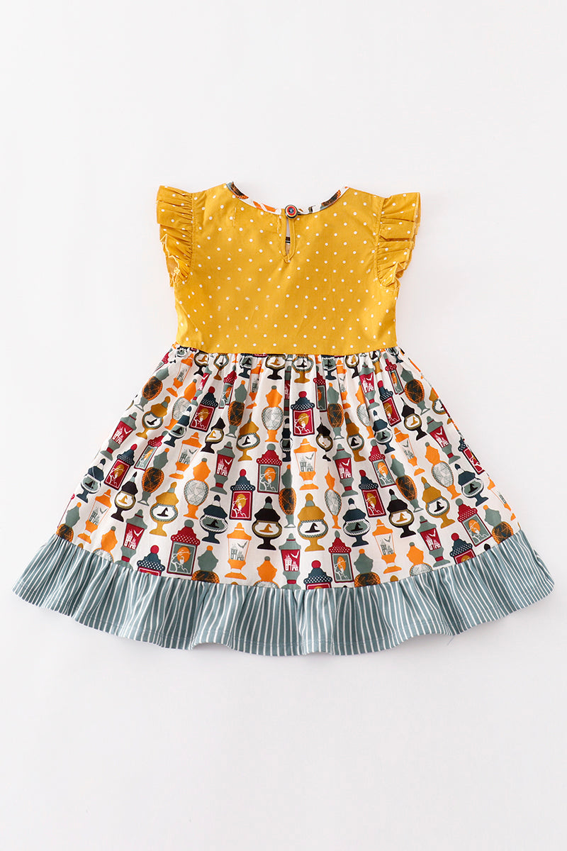Platinum Yellow Halloween Dot Ruffle Pocket Dress