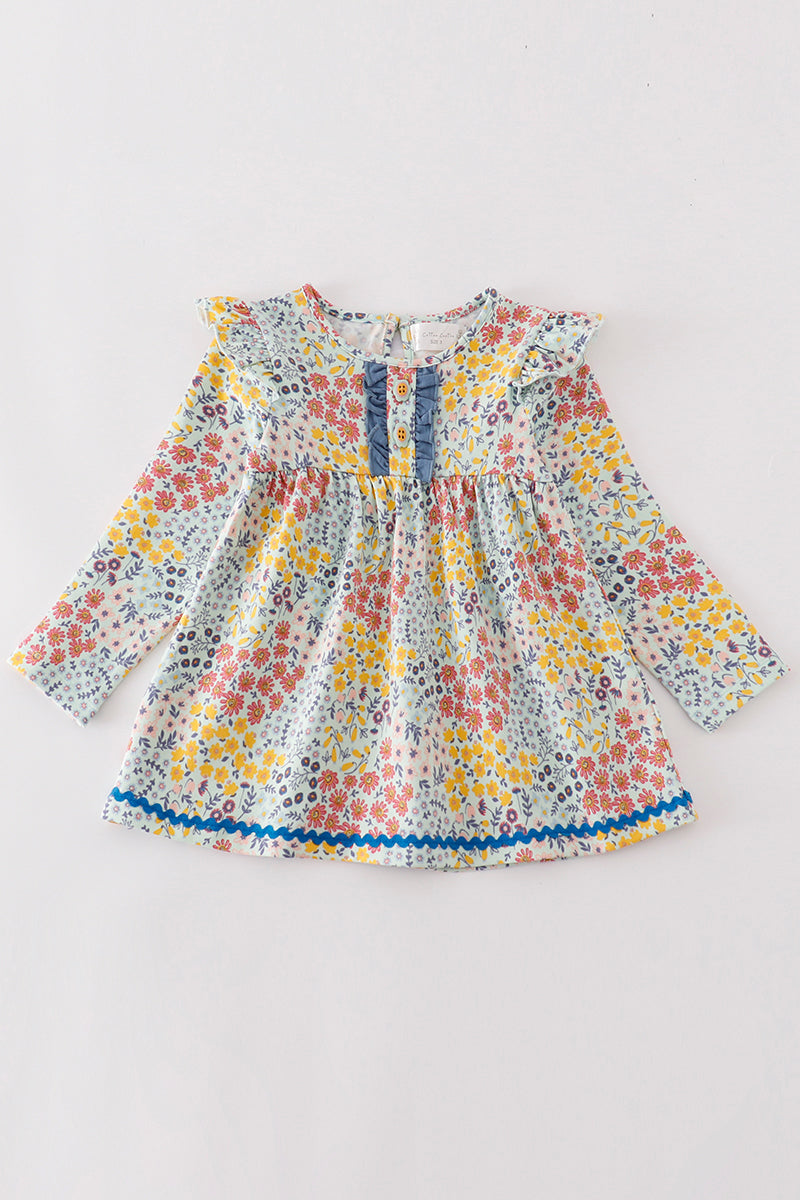 Platinum Blue Floral Print Ruffle Dress Maddie and Finley Platinum Blue Floral Print Ruffle Dress Maddie and Finley
