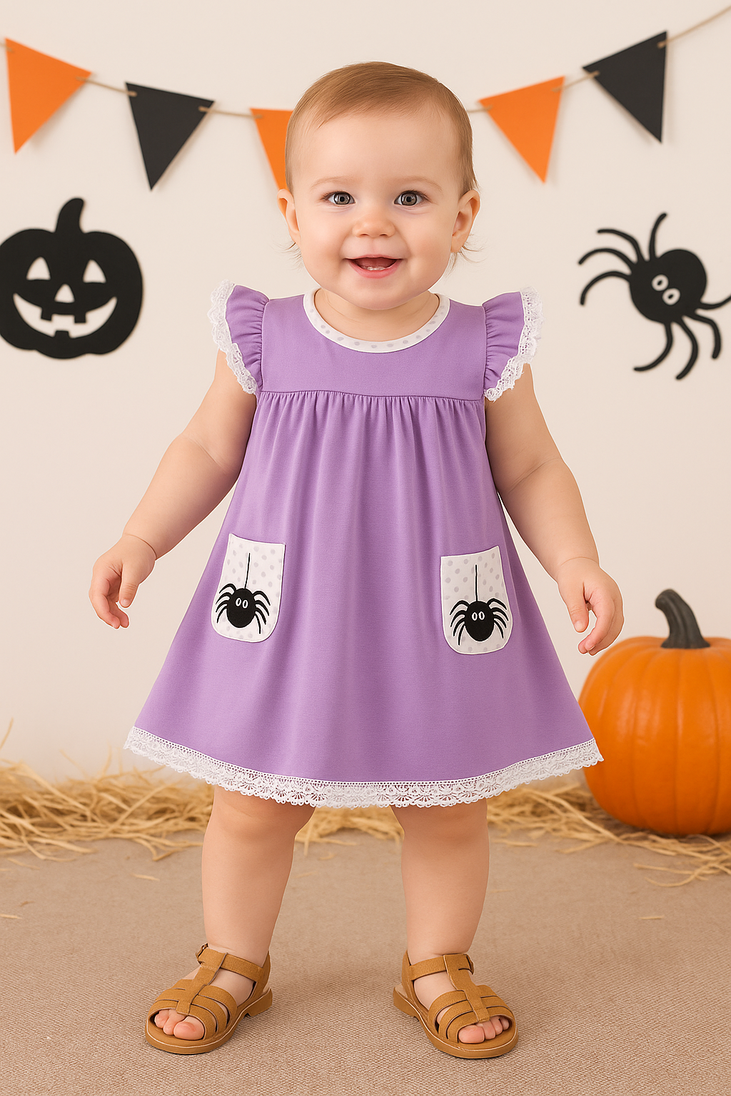 Purple Spider Embroidery Ruffle Dress