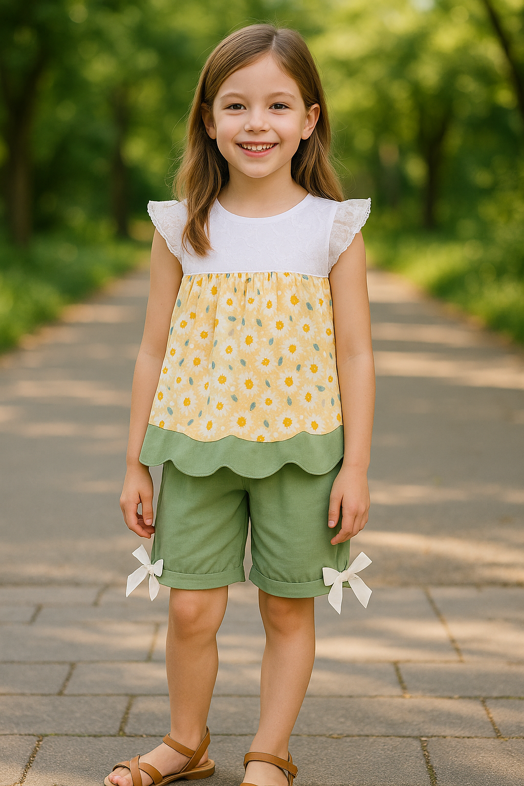 Yellow Floral Lace Girl Set