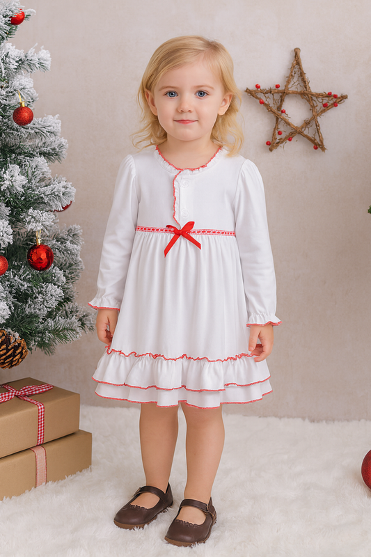 White Bow Ruffle Gown