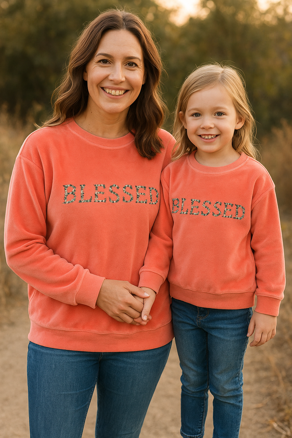 Pink Velvet Blessed Embroidery Mom&Me Sweatshirt