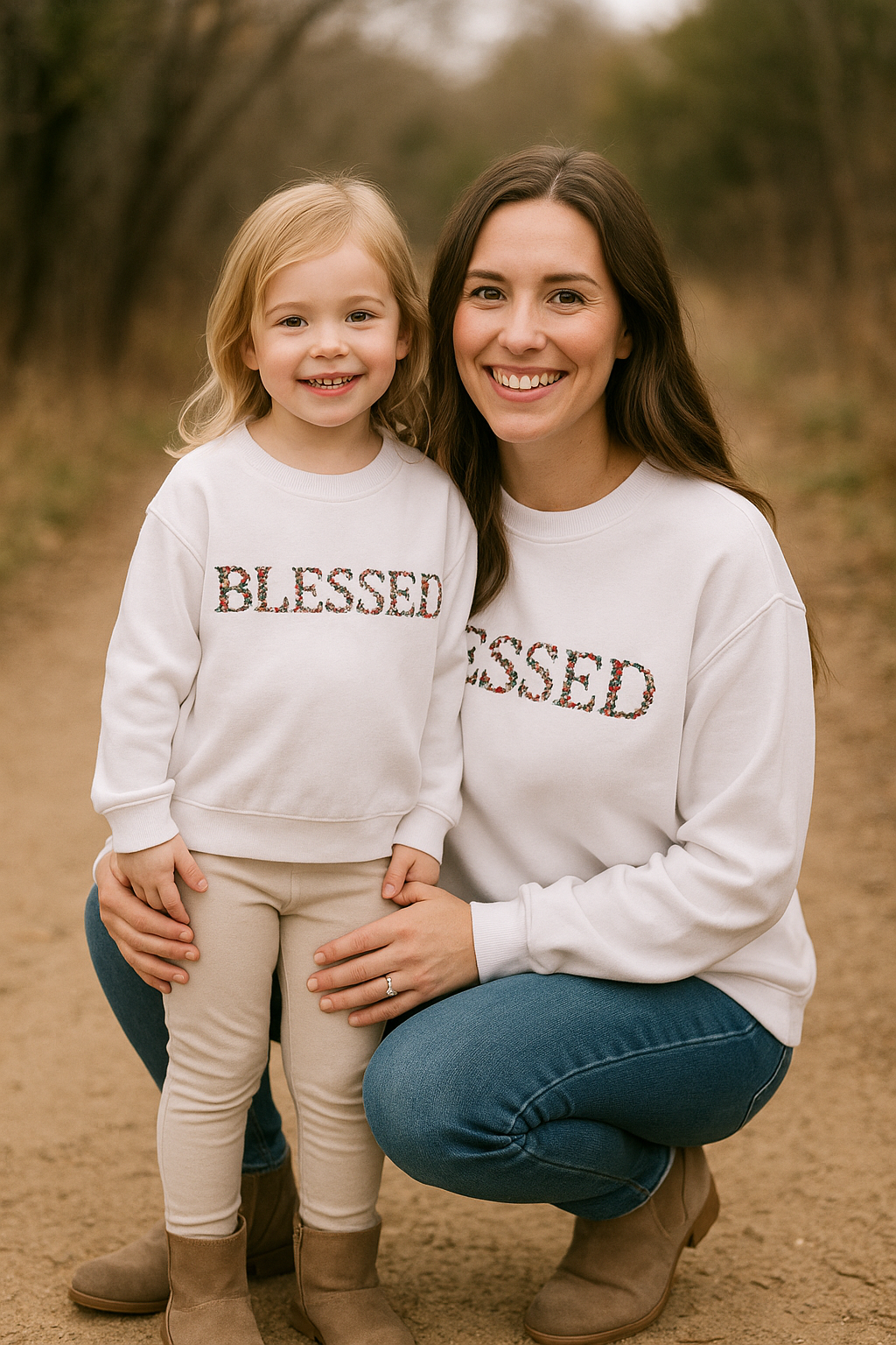 White Velvet Blessed Embroidery Mom&Me Sweatshirt