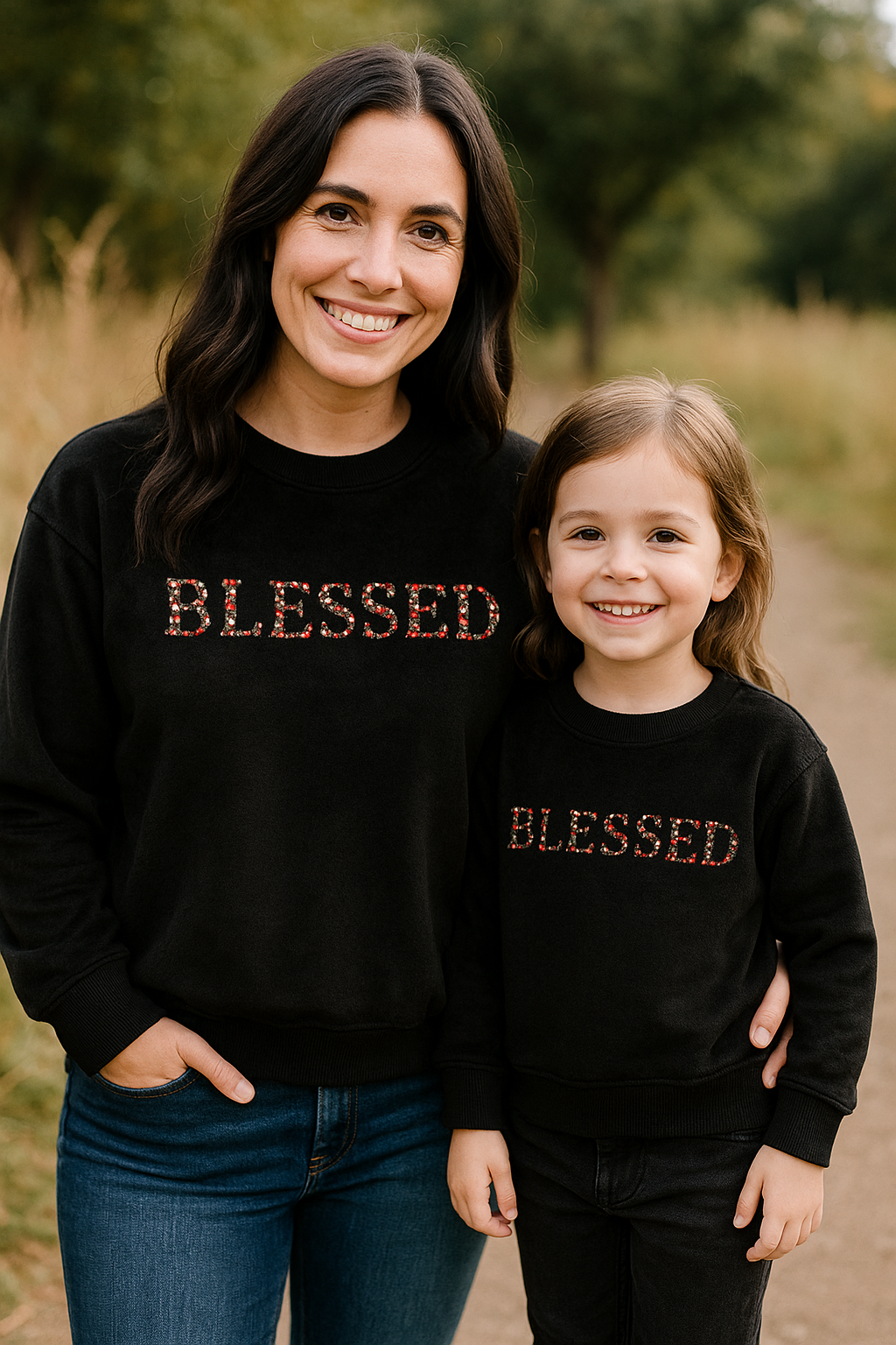 Black Velvet Blessed Embroidery Mom&Me Sweatshirt