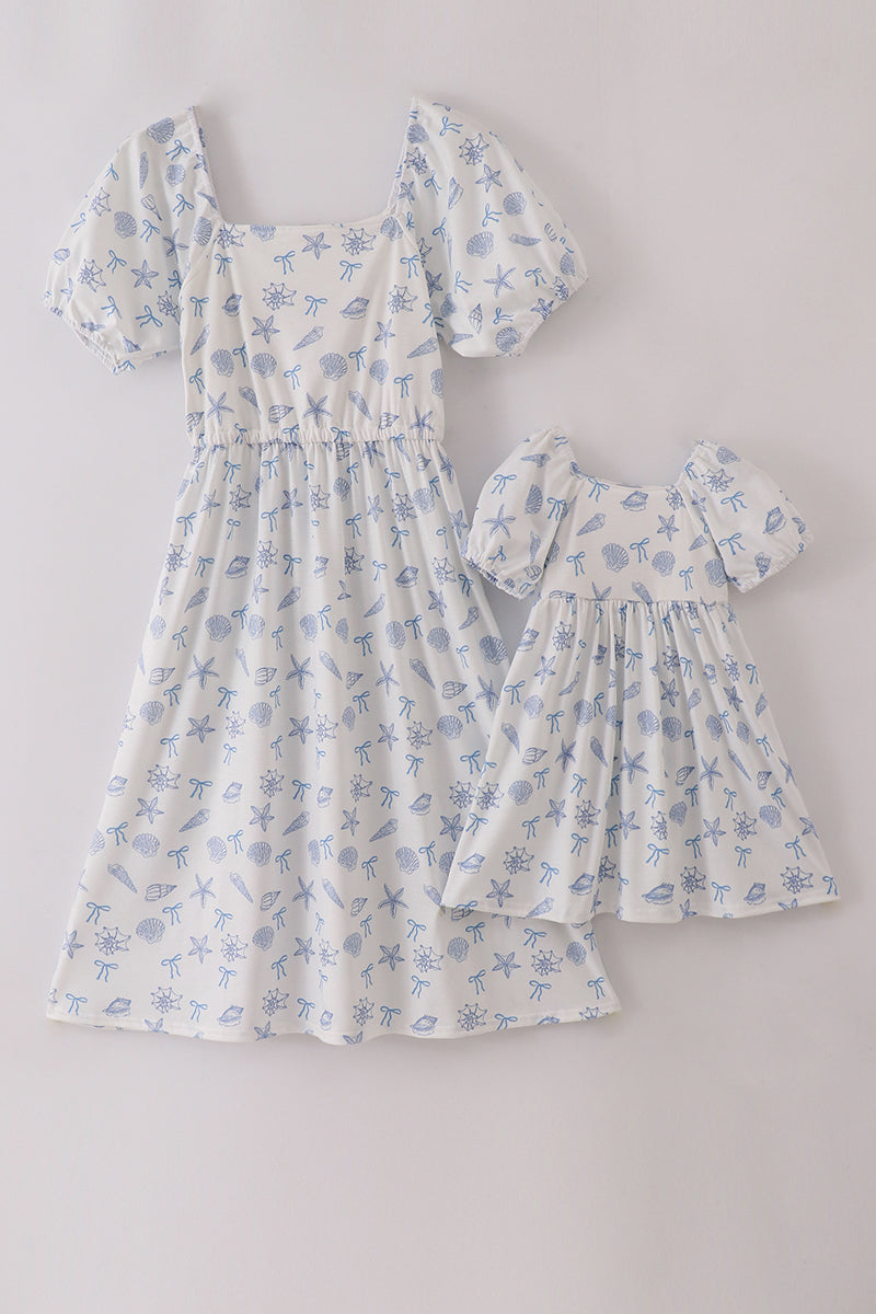 Blue Seashell Bow Mom & Me Dress